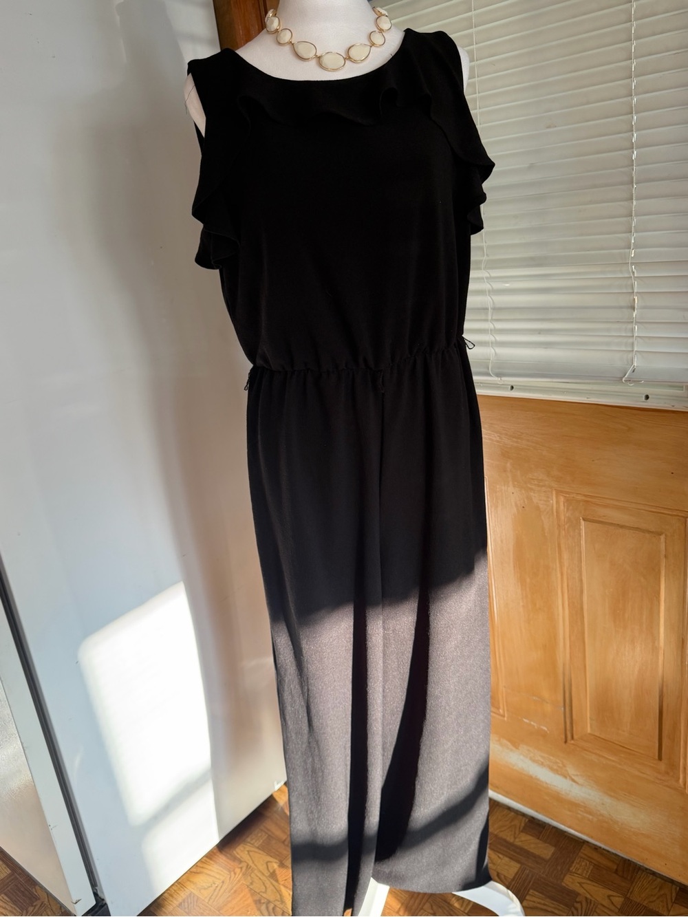 Luxology Black Ruffle-Shoulder Maxi Dress